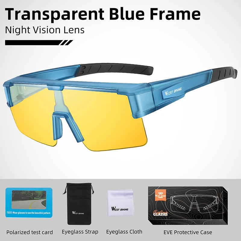 WEST BIKING Photochromic Cycling Glasses Fit Over Myopic Sunglasses UV 400 Polarized Glasses Driving Fishing Eyewear Goggles