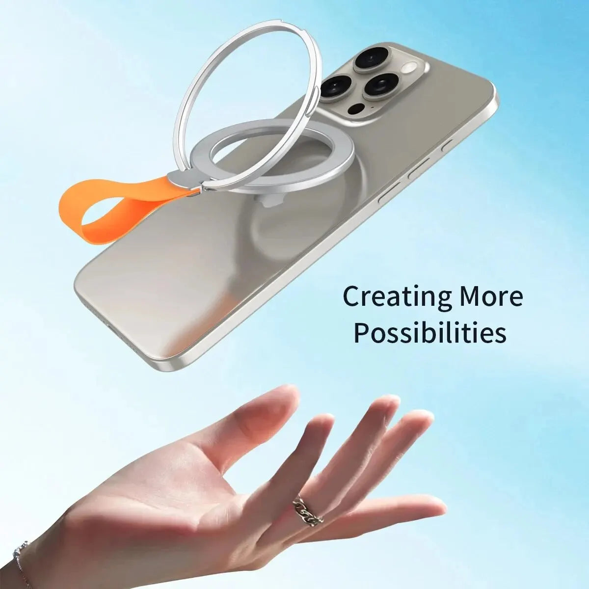 MagSafe Magnetic Ring Phone Holder with Silicone Cord Rotating Kickstand for Iphone15 14 13 12 Series Desktop AlloyBuckle Stand