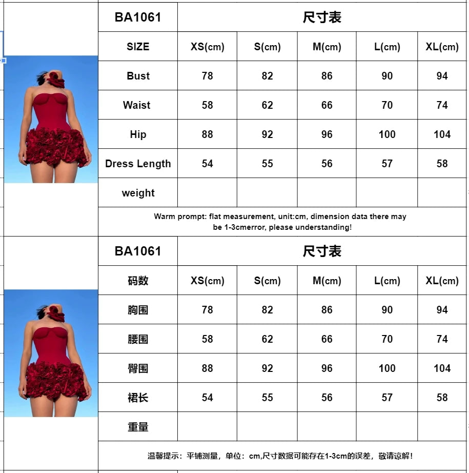 Red Color Women Sexy Strapless Ball Gown Mini Fashion Celebrity Nightclub Party Dress Birthday Cocktail Girls' Outfit