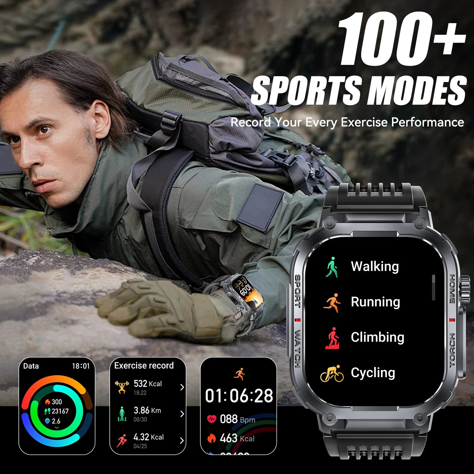 EIGIIS 2024New Smart Watch Men 3ATM Waterproof 2.02"S320B With Compass And LED Flashlight Sports And Fitness Tracking Heart Rate