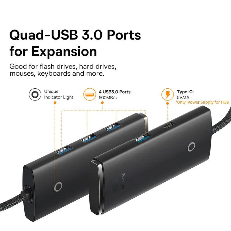 Baseus USB HUB Adapter 4 in 1 USB Type C to USB 3.0 HUB Splitter Adapter for MacBook Pro Air Huawei Mate 30 Docking Station HUB