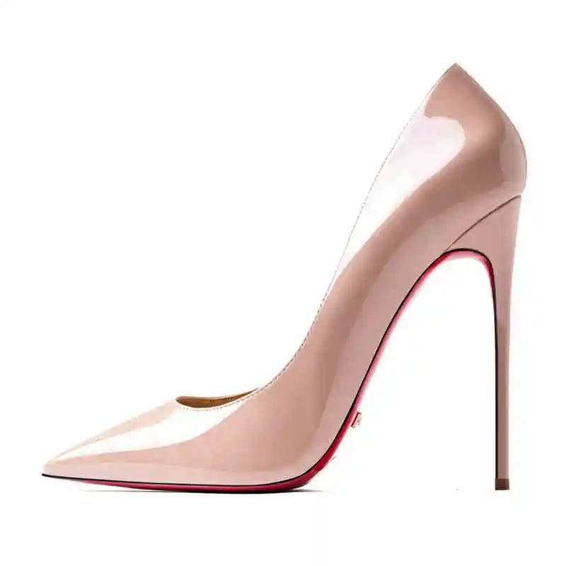 KIMLUD, Women's heels 2025 trend Leather Luxury Pumps Red Bottom Pointed Toe High Heels Elegant Stiletto Party Ladies Shoes Woman 12cm, Naked color 12cm / 36 / CHINA, KIMLUD APPAREL - Womens Clothes