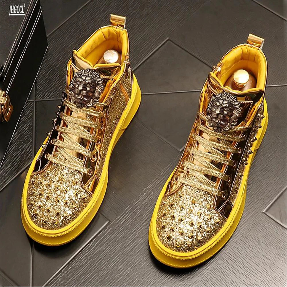 Luxury designer Diamond Casual shoes High quality riveted high top suede zipper sneakers Zapatos Hombre A7