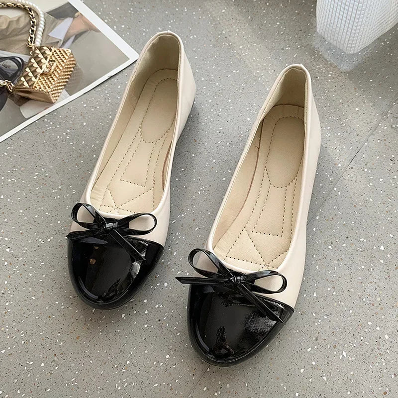 Ballerina Women's Flat Shoes Comfort Non-slip Ladies Loafers Leather Flats Elegant Bowknot Women's Single Shoes Mother's Shoes - KIMLUD