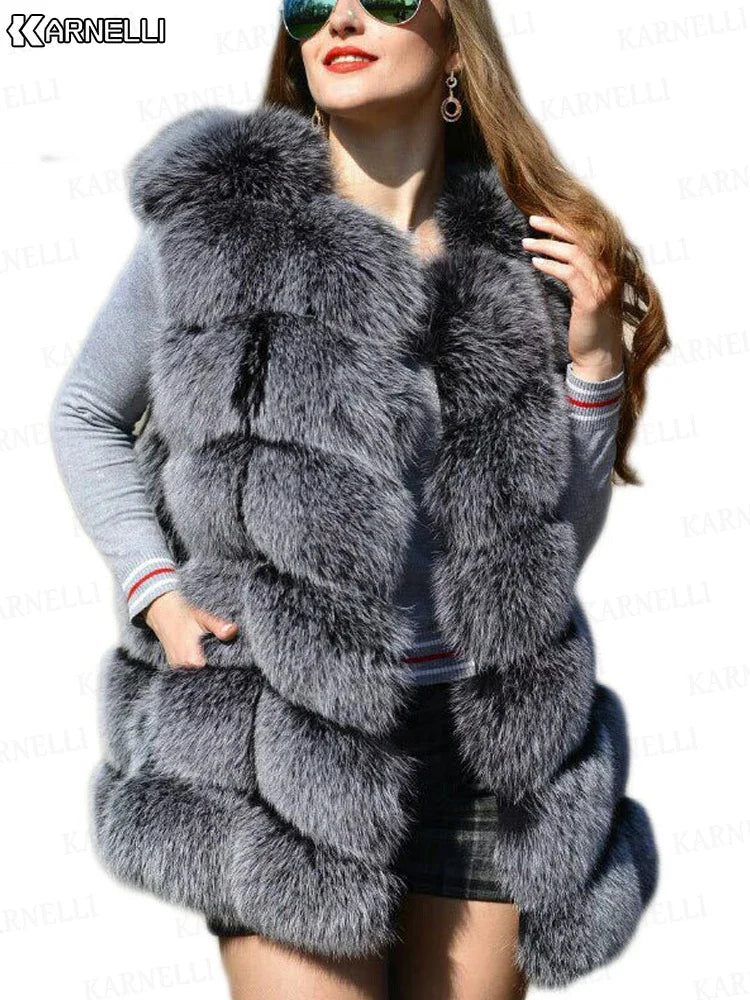 Faux fur vest 2025 women's jacket spliced fox fur slim vest vest