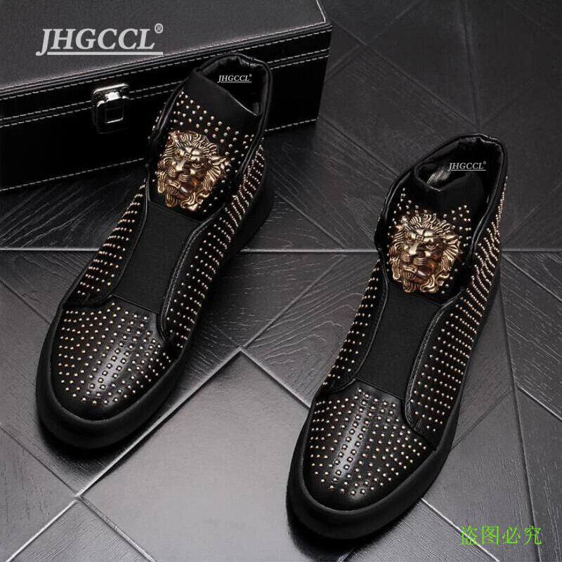 Luxury Designer Fashion Rivets Trend Men's shoes Flat casual shoes Platform ankle boot sneakers Zapatillas Hombre A5