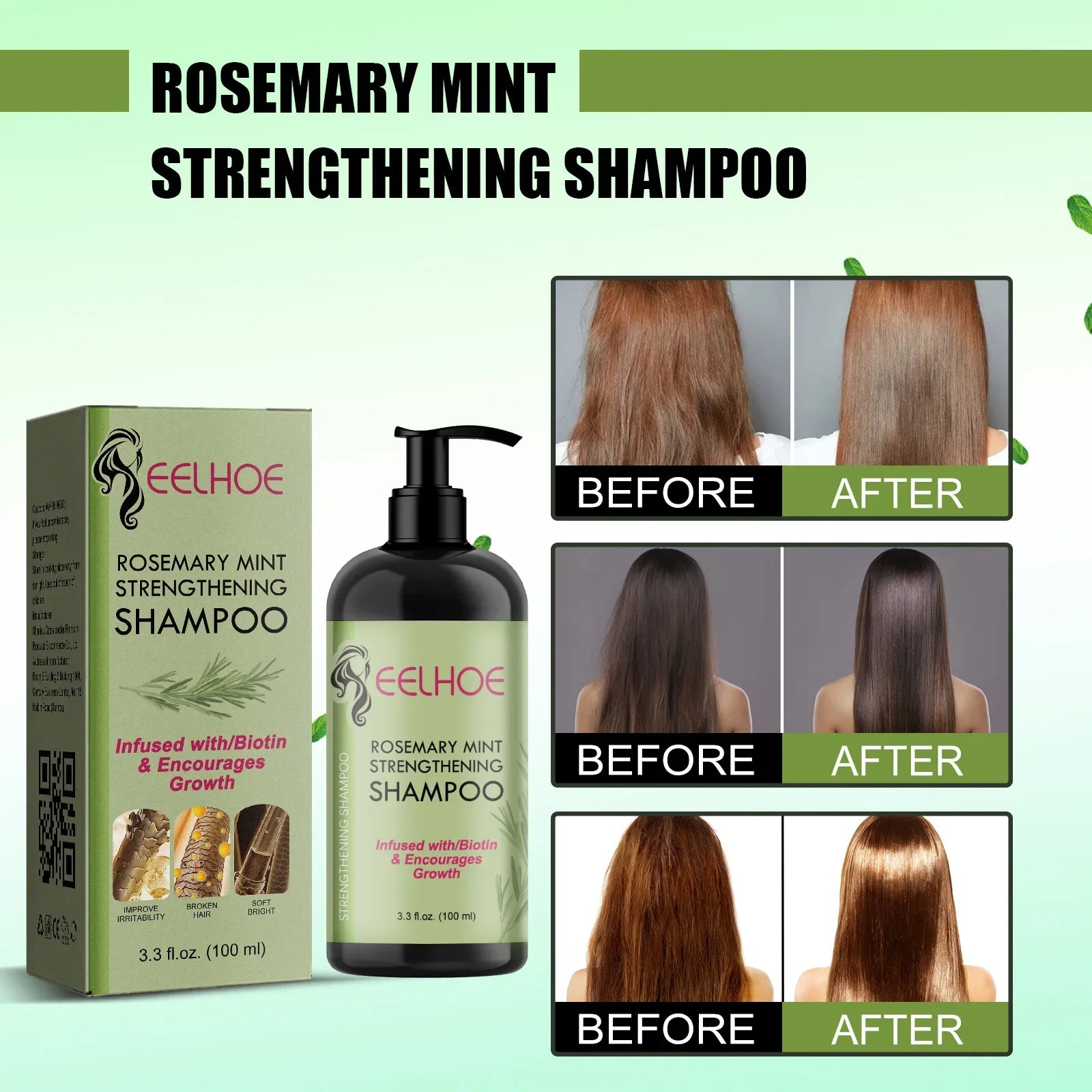 EELHOE Rosemary Straightening Shampoo Repair Damaged Dry Curl Fluffy Hair Nourishing Refreshing Straightening Shampoo Hair Care