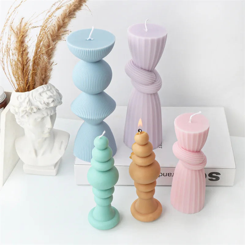 Upgraded Knot Cylindrical Candle Silicone Mold Bow Knot Stripe Cylindrical Candle Mold Vase Shape Candle Acrylic Plastic mold - KIMLUD