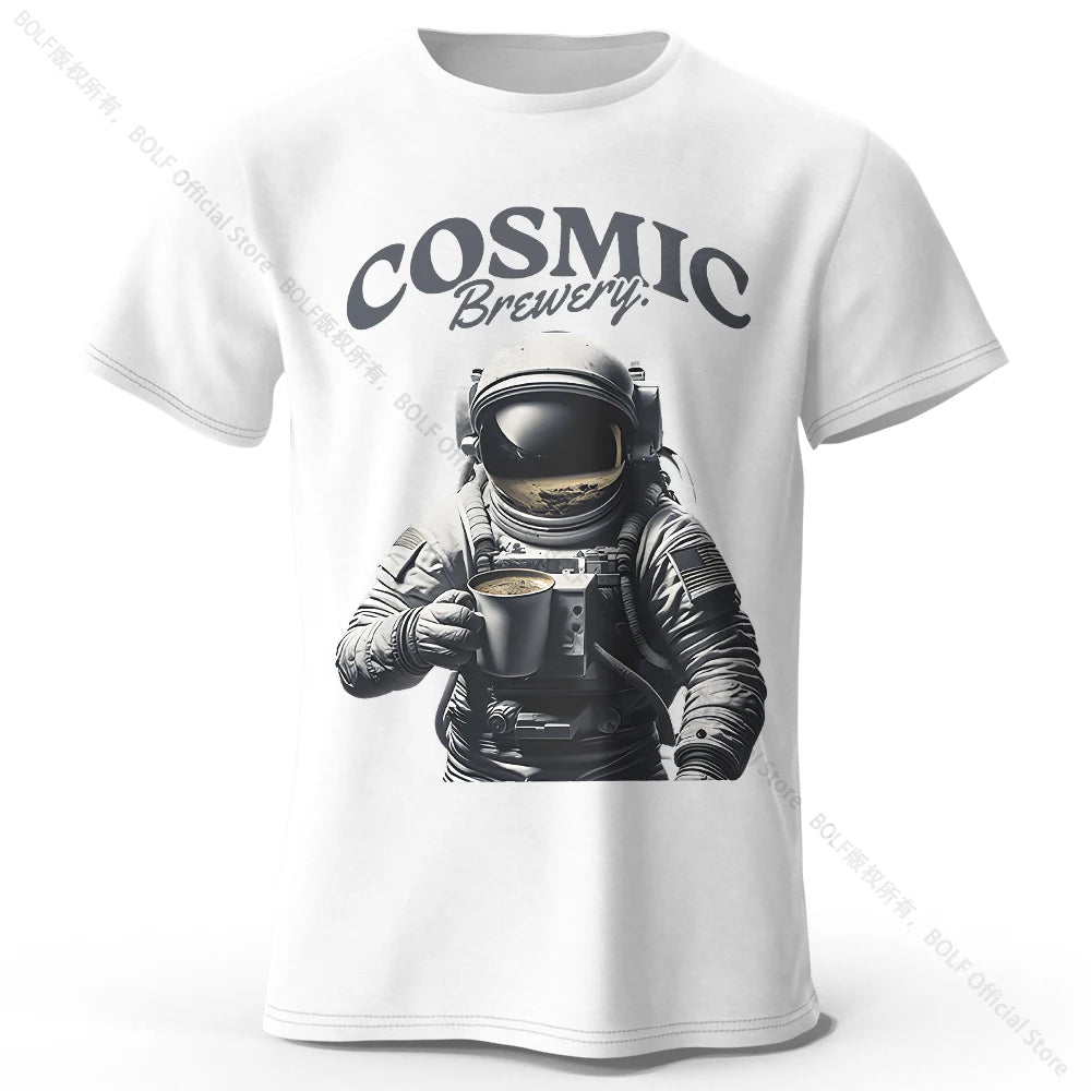 Men's Cosmic Brewery Printed T-Shirt 100% Cotton Oversized Street Graphic Tees for Men Women Summer Tops