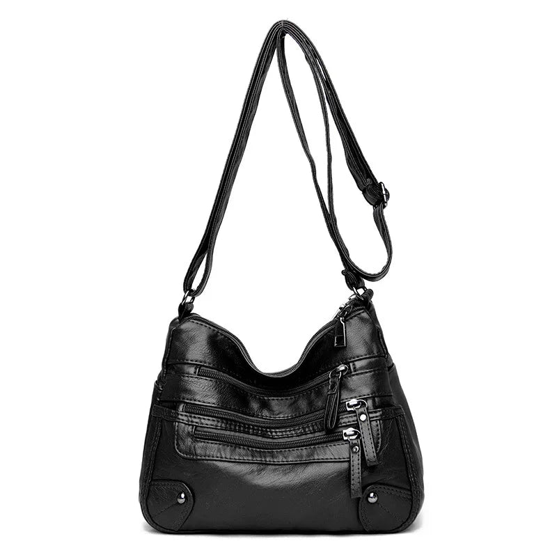 Women's Multi Zipper Shoulder Bag, Versatile Solid Color Faux Leather Crossbody Bag