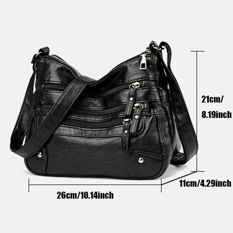 Women's Multi Zipper Shoulder Bag, Versatile Solid Color Faux Leather Crossbody Bag