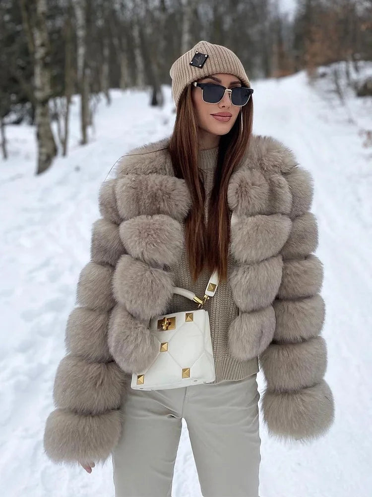 Faux Fur Short Coat Women Cropped Long Sleeve Artificial Fox Fur Jacket Women Winter Fluffy Top Thick Warm Furry Fur Outwears - KIMLUD