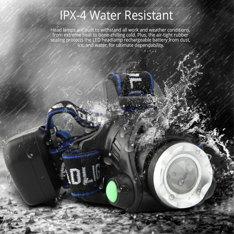 Powerful LED Headlamp Telescopic Zoomable Head Torch Outdoor Waterproof Rechargeable Fishing Camping Portable Headlight