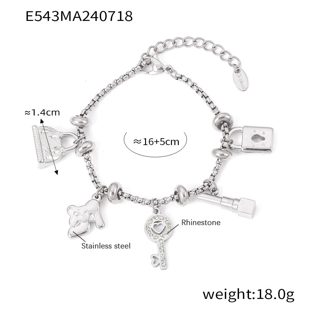 316L Stainless Steel Charm Bracelet For Women 18K Gold Plated Waterproof No Tarnish Women's Multiple Different Pendant Bracelets