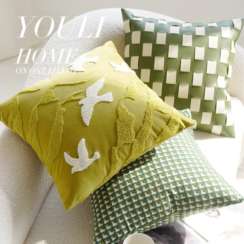 30X50/45X45CM Green Flying Bird Throw Pillow Cover Light Luxury Stamping Waist Cushion Cover Decor Home Decorative Pillowcase