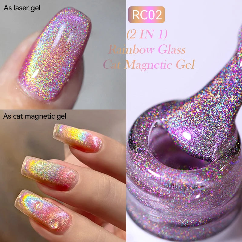 KIMLUD, LILYCUTE 7ML Sparkling Glitter Rainbow Cat Magnetic Gel Nail Polish 9D Colorful  Semi Permanent Soak Off Nail Art UV Gel Varnish, LC-RC02, KIMLUD APPAREL - Womens Clothes