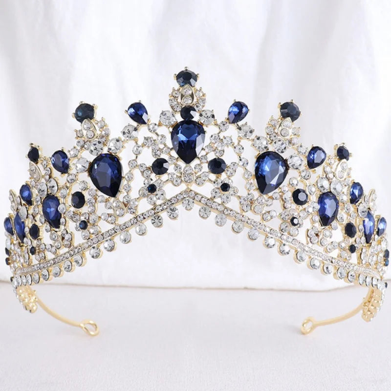 DIEZI Vintage Baroque Dark Blue Crystal Crown Bridal Hair Accessories Elegant Queen Tiaras Diadem Girls Wedding Dress Headbands - KIMLUD