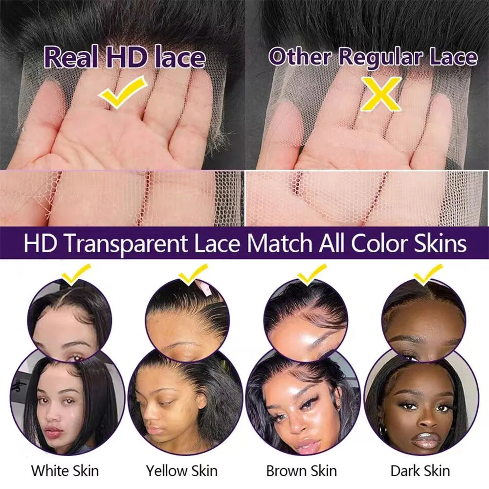 5x5 Closure HD Transparent Upgrade Pre cut Lace Glueless Straight Human Hair Wigs Prelucked Brazilian Long Hair Wigs 200 Density