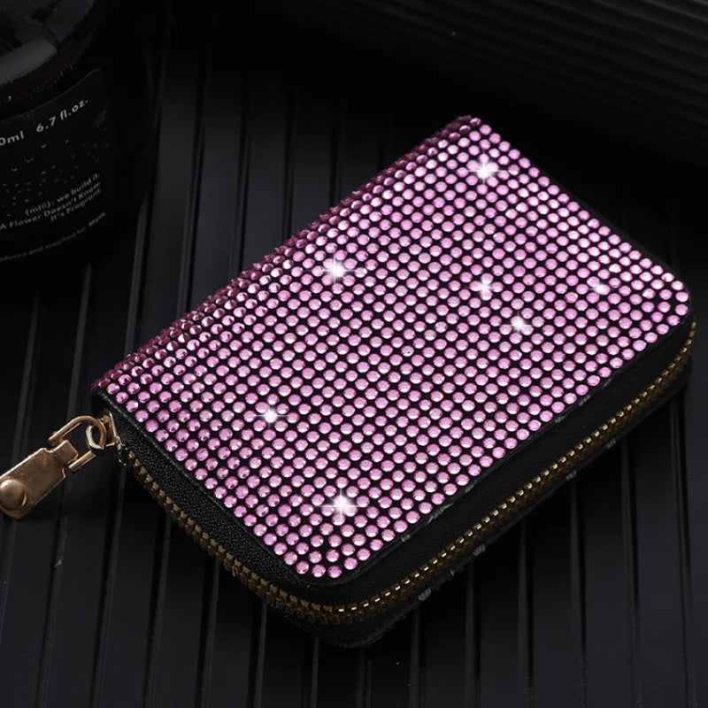 Women Card Storage Bag Stylish Coin Purse Rhinestone Small Wallet for Women Zipper Change Card Holder Wallets