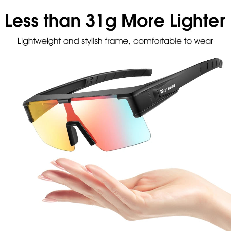 WEST BIKING Photochromic Cycling Glasses Fit Over Myopic Sunglasses UV 400 Polarized Glasses Driving Fishing Eyewear Goggles