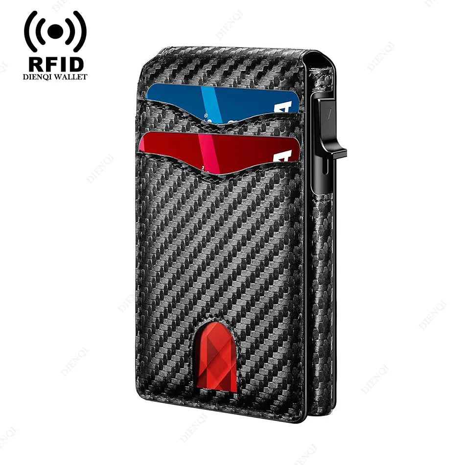 RFID Smart Men Wallets Anti-Theft Magnet Credit Card Holder Front Pocket Carbon Fiber Minimalist Wallet Bank Cardholder Case