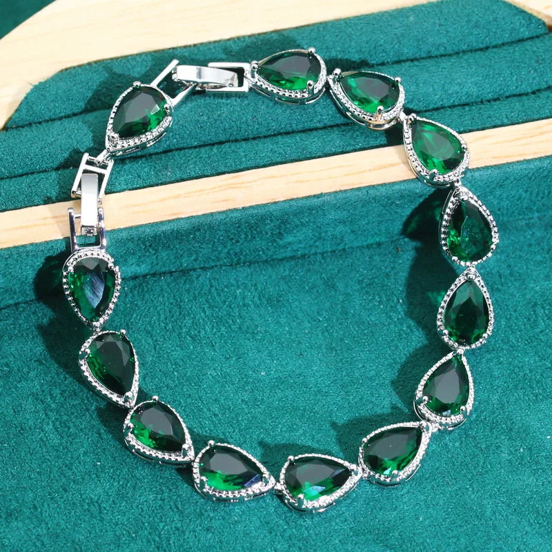 Classics Green Zircon 925 Silver Jewelry Sets for Women Wedding Bracelet Earrings Necklace Pendant Ring Dating Gifts