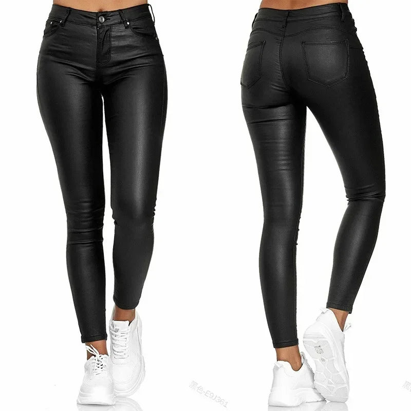 New Women PU Leather Pants Black Sexy Stretch Bodycon Trousers Women High Waist Long Casual Pencil Pants Plus Size XS-4XL - KIMLUD