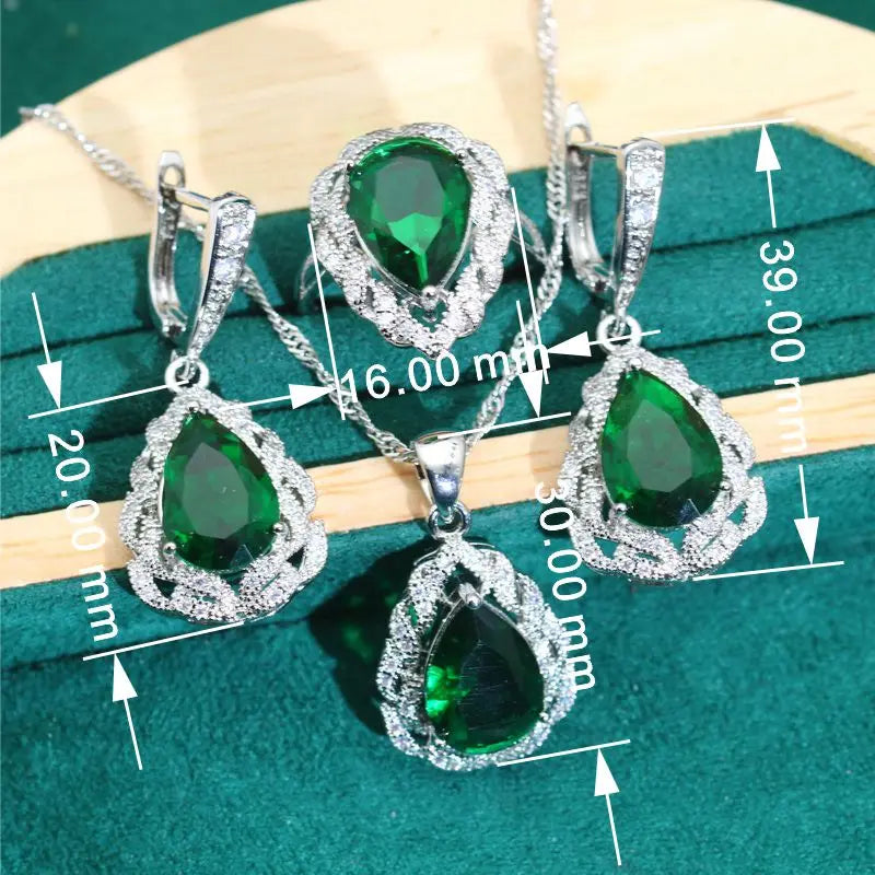 Classics Green Zircon 925 Silver Jewelry Sets for Women Wedding Bracelet Earrings Necklace Pendant Ring Dating Gifts