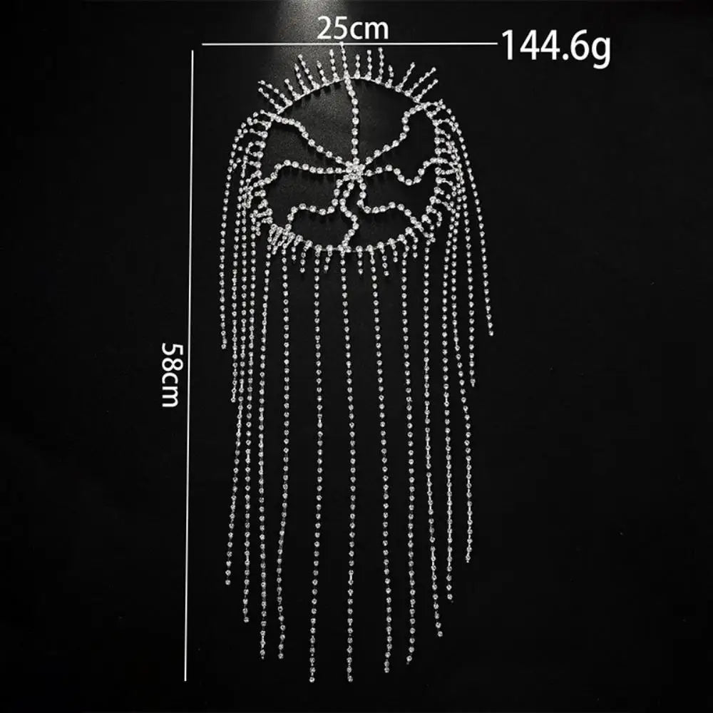 Charming Crystal Tassel Headpiece Chain Hat Stage Performance Jewelry Long Multilayer Rhinestone Hair Chain Tiara Nightclub