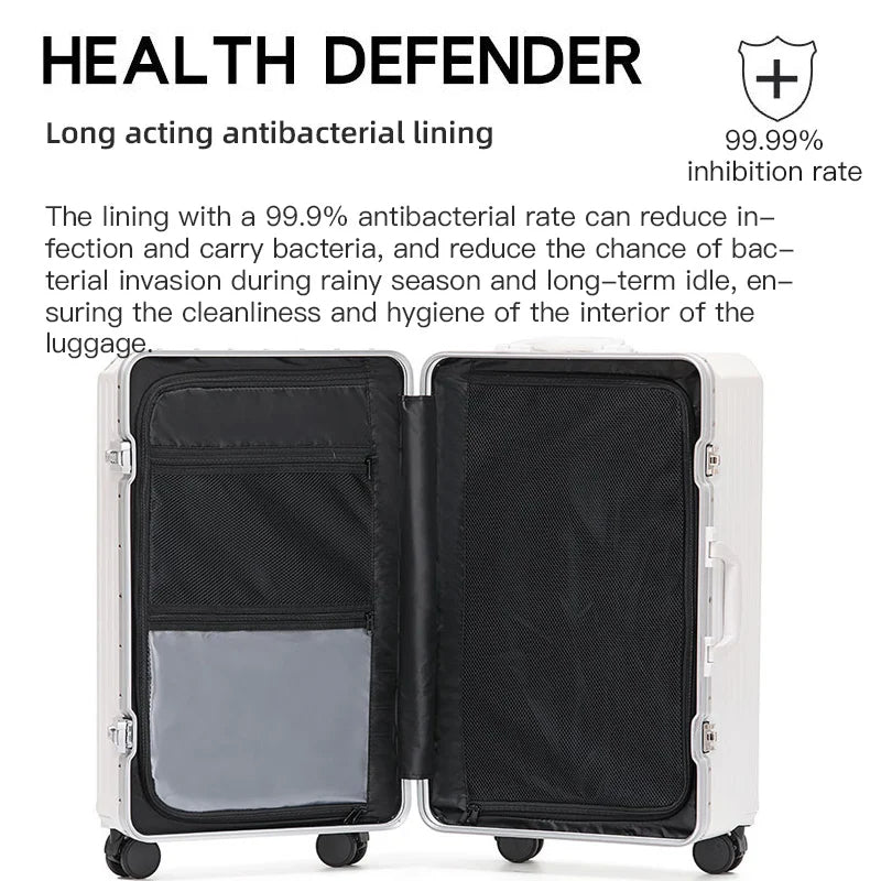 sushimu Suitcase Wide Handle Travel Suitcase Men 20 24 26 Carry-On Luggage Women PC Aluminum Frame Trolley Case