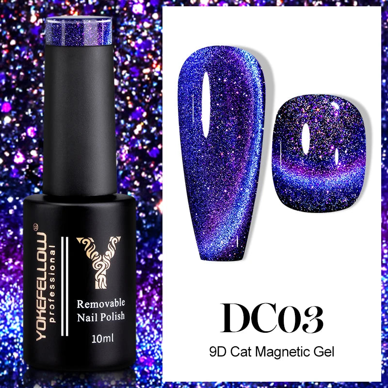 KIMLUD, YOKEFELLOW 10ml 9D Cat Magnetic Gel Polish Semi Permanent Soak Off  Rainbow Glitter Nail Gel Polish UV Gel Varnish For Manicure, DC03, KIMLUD APPAREL - Womens Clothes