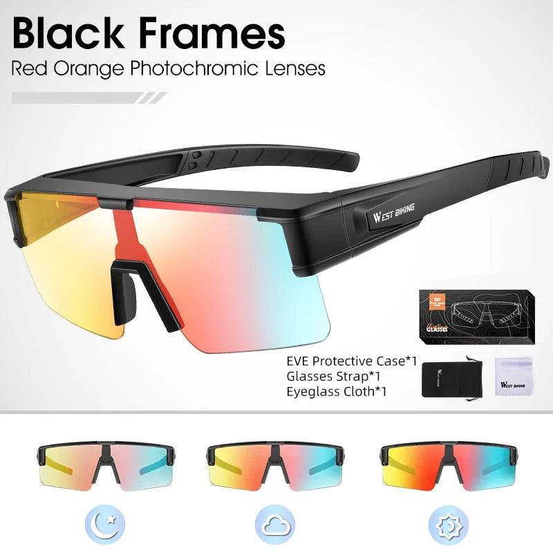 WEST BIKING Photochromic Cycling Glasses Fit Over Myopic Sunglasses UV 400 Polarized Glasses Driving Fishing Eyewear Goggles