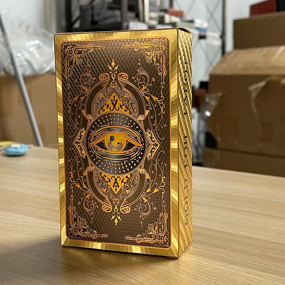 Spanish and English Golden Foil Tarot Cards 12x7cm Divination Prophecy Deck for Beginners with 2-Languages Guidebook Taro - KIMLUD