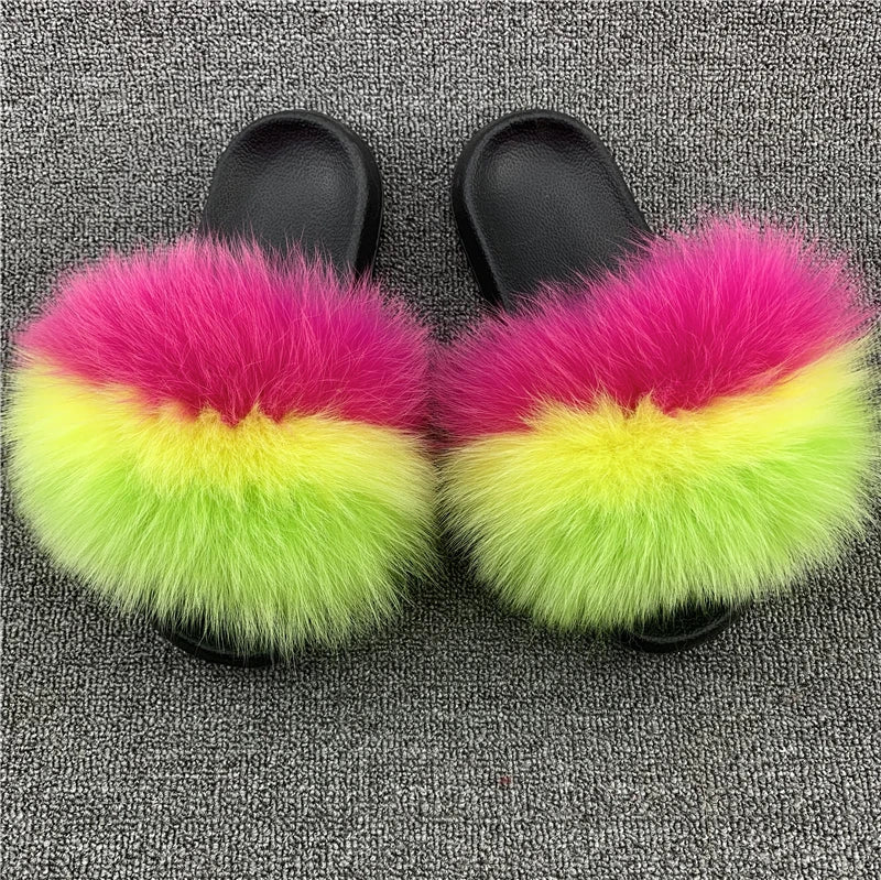 KIMLUD, New Arrival Girl Luxury Fluffy Fur Slippers Ladies Indoor Warm Furry Fur Flip Flops Women Amazing Plush Fur Slides Wholesale Hot, KIMLUD Womens Clothes