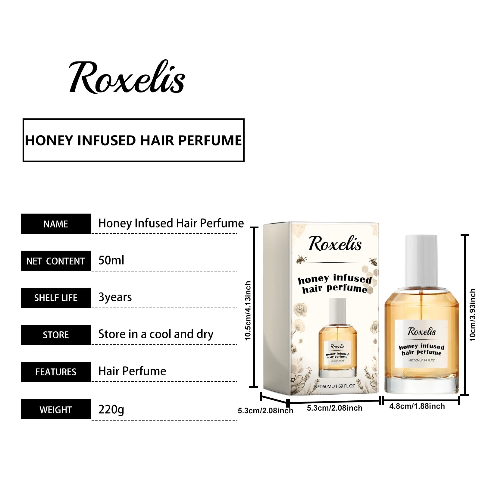 Roxelis Honey Hair Care Perfume Hair Care Fragrance Nourish and Repair Dry and Coarse Hair Moisturizing Perfume 1.69 oz - KIMLUD