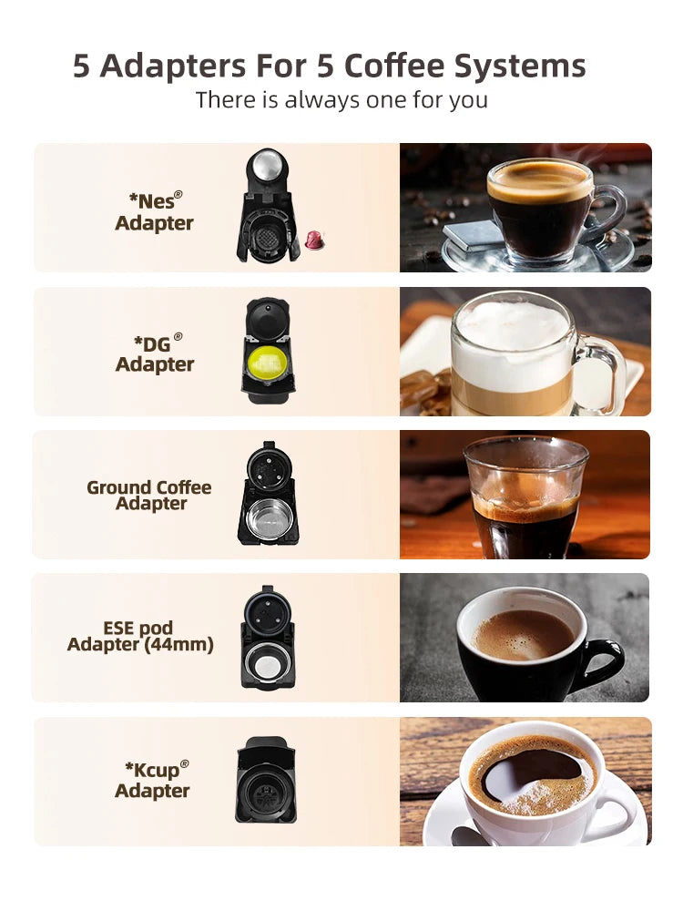 HiBREW Multiple Capsule Coffee Machine, Hot/Cold Dolce Gusto Milk Nespresso Capsule ESE Pod Ground Coffee Cafeteria 19Bar 5 in 1