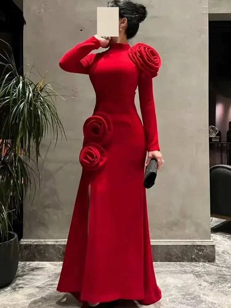 KIMLUD, Customized Prom Dresses Exquisite Retro High quality Jersey Handmade Flower Sheath Jewel Long Dresses Simple Sexy, KIMLUD Womens Clothes