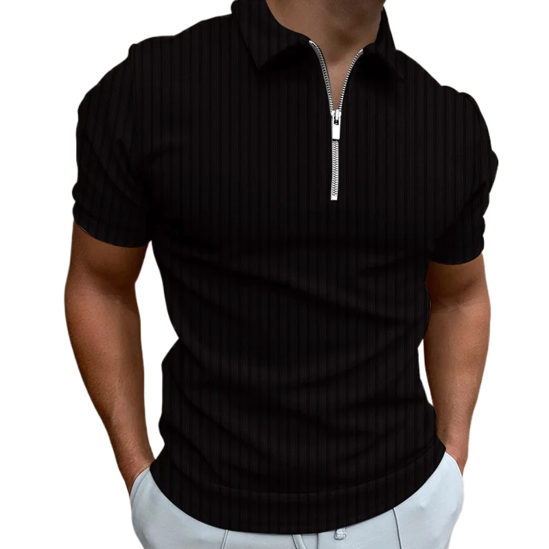 Men's Fashion Polo Shirts 2023 Summer Stripe Zipper Mens Polo Shirt Solid T-Shirt Brand Short-Sleeved Shirt Casual Slim Tops - KIMLUD