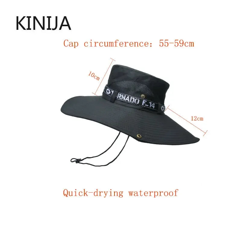 New Summer Men Outdoor Climbing Fishing CapTourism Dual Purpose Men Large Brim Sun Fisherman Hat Bucket Hat Sun Protection Cap