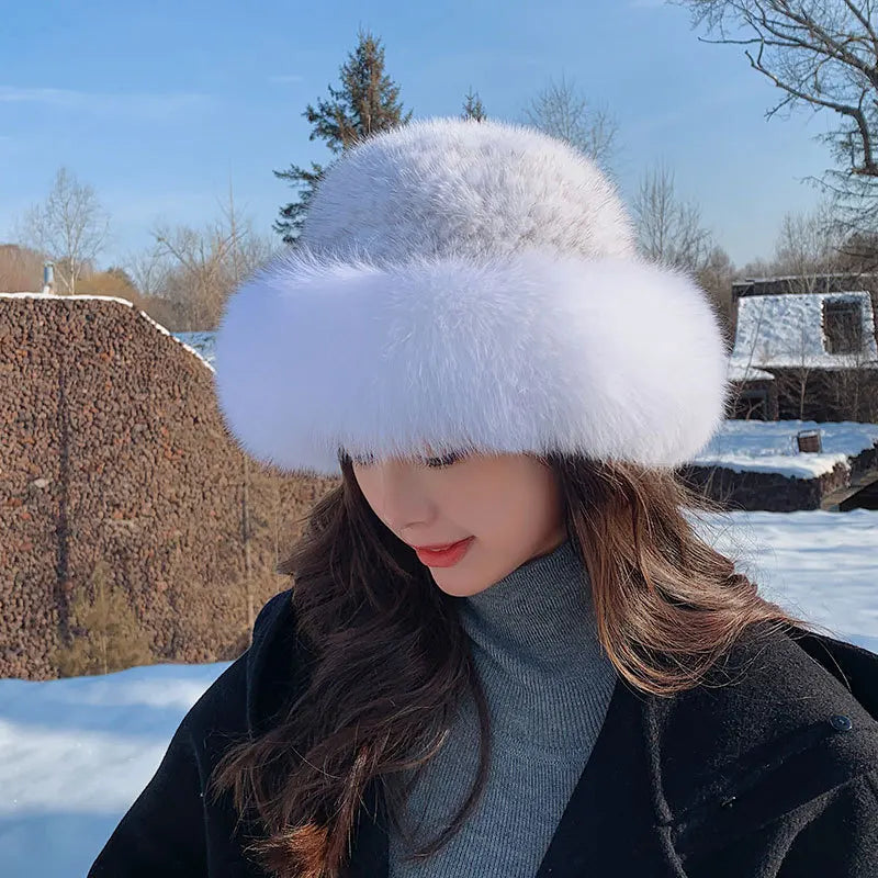 New Genuine Real Natural Mink Fur Hat Cap Luxury Women Handmade Knitted Fashion Winter Headwear Warm Real Fox Fur Beanies