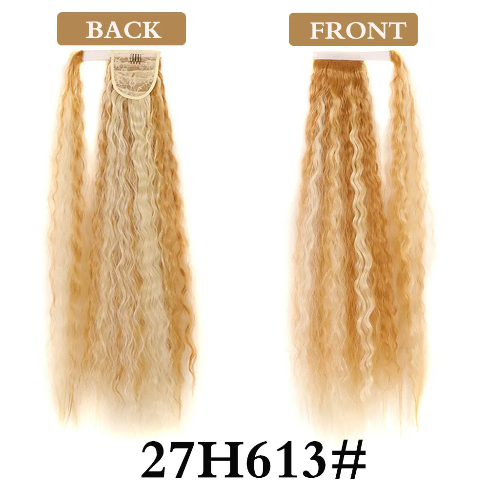 32 Inch Long Ponytail Hair Extension Corn Wavy Texture Synthetic Afro Kinky Curly Ponytail Women Hairpieces Wrap On Pony Tail