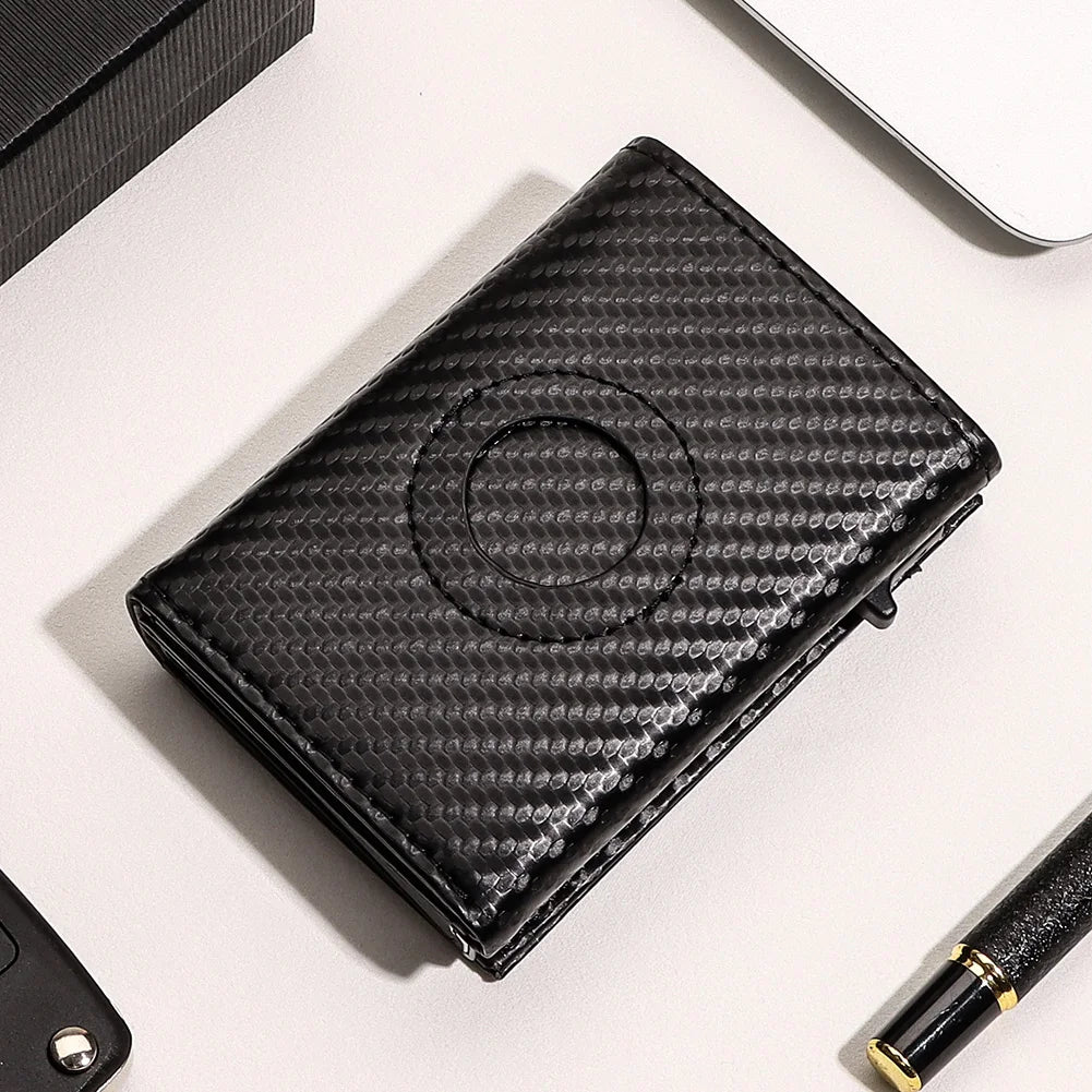 New Fashion Pop-up Card Holder Carbon Fiber Leather AirTag Wallet for Women Rfid Card Holder for Men Card Holder Mini Wallets - KIMLUD