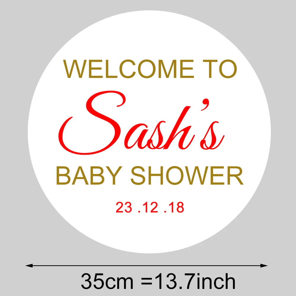 Round Custom Welcome Sign Board 35x35cm Personalized Welcome Baby Shower Sign for Birthday Decoration Baby Shower Party Decor