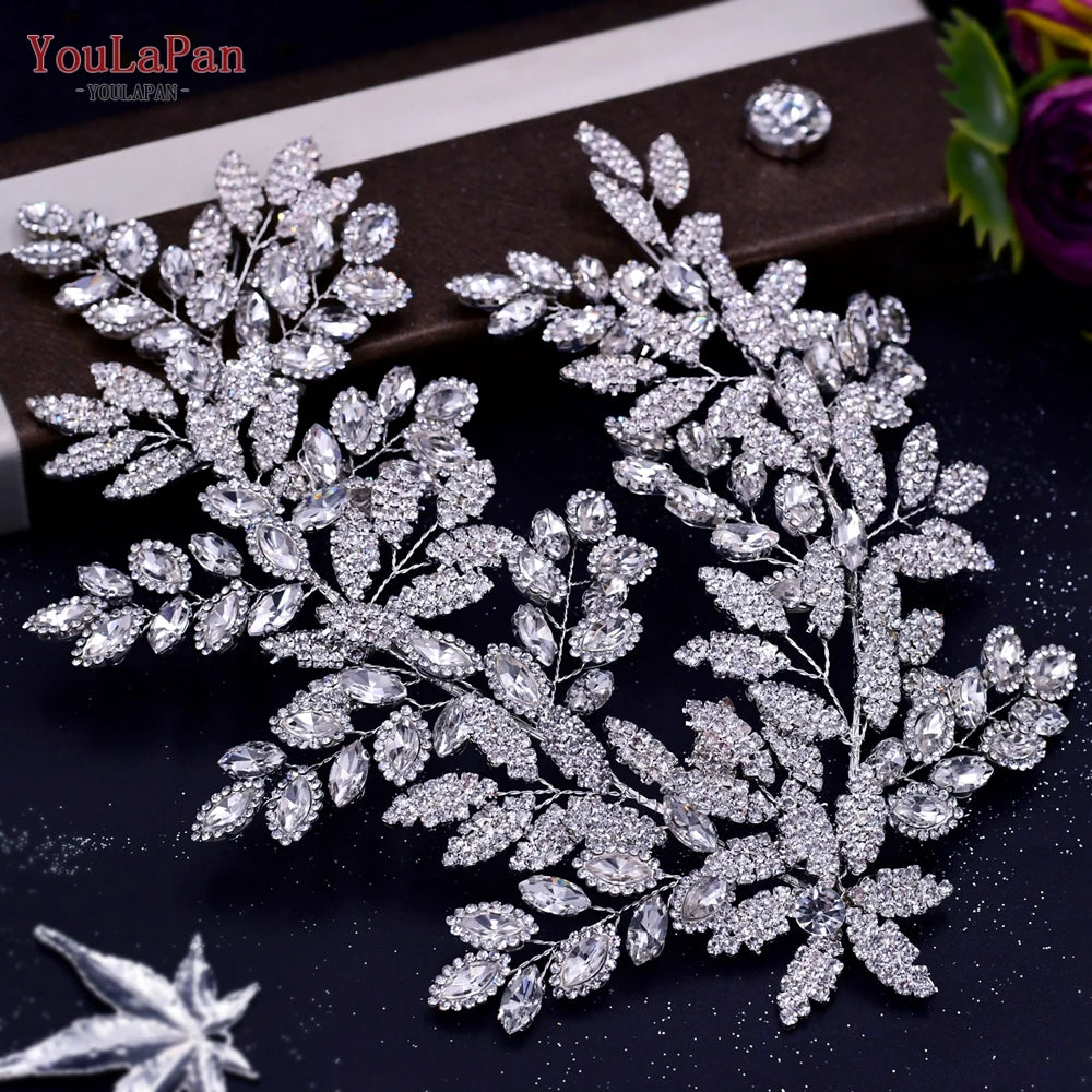 KIMLUD, TOPQUEEN HP254 Bridal Side Clip Wedding Tiara Bridal Hairpins Handmade Rhinestone Women Headwear Alloy Flower Bride Headdress, KIMLUD Womens Clothes