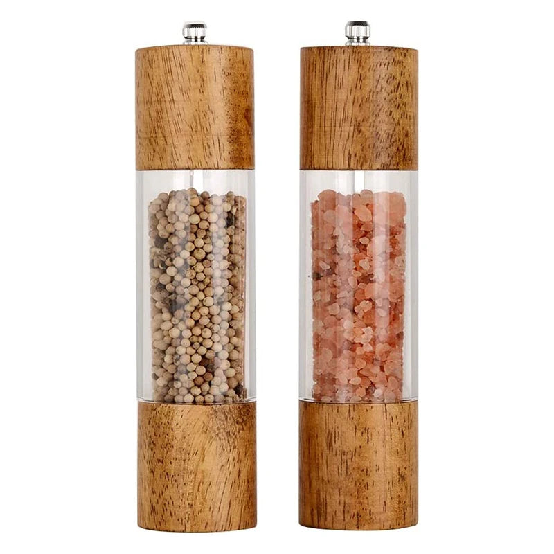 LMETJMA Premium Acrylic Salt and Pepper Grinder Set Manual Salt and Pepper Mills Wooden Shakers with Adjustable Ceramic Core 137 - KIMLUD