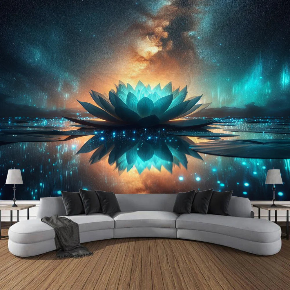 Meditation Lotus Tapestry Wall Art, Large Tapestry Mural Decoration, Home, Bedroom, Living Room Decoration - KIMLUD