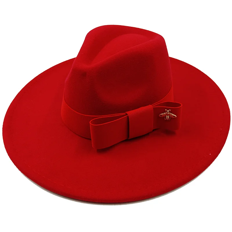 KIMLUD, Low price wholesale Fedora hats Winter jazz monochrome bow elastic band men and women red jazz hats Fedora hats sombrero hombre, 31 / China / 56-58cm, KIMLUD APPAREL - Womens Clothes