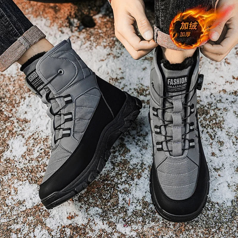 Large Size High-top Mens Cotton Shoes outdoor Snow Boots Warm Plush Lining Breathable Waterproof Fabric Non-slip Soles Safe Shoe