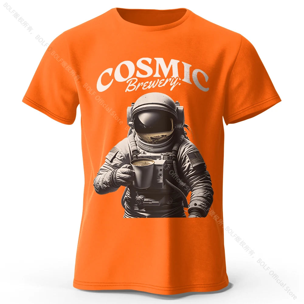 Men's Cosmic Brewery Printed T-Shirt 100% Cotton Oversized Street Graphic Tees for Men Women Summer Tops