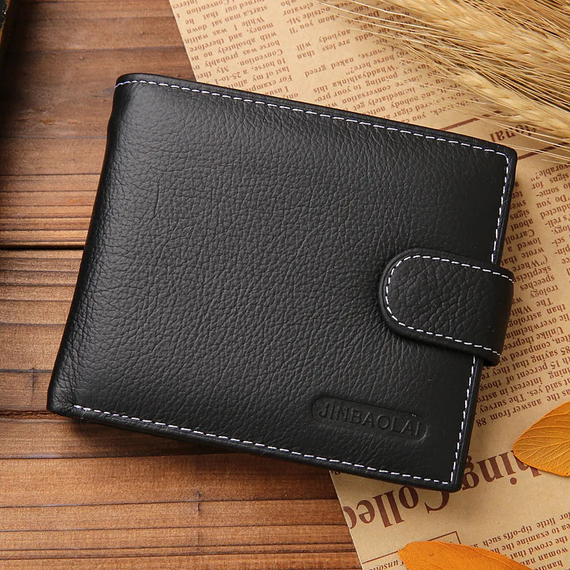 JINBAOLAI Leather Men Wallets Cow Leather Solid Sample Style Zipper Purse Man Card Horders Famous Brand High Quality Male Wallet